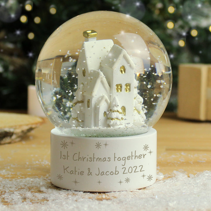 Personalised Message Village Glitter Snow Globe - part of the Gifts Finder Personalised Snow Globes collection