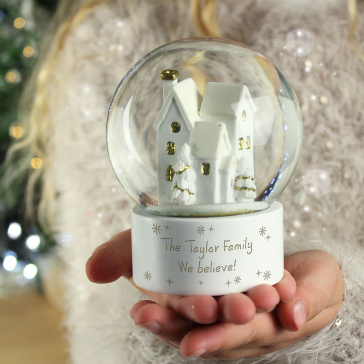 Personalised Message Village Glitter Snow Globe - part of the Gifts Finder Personalised Snow Globes collection