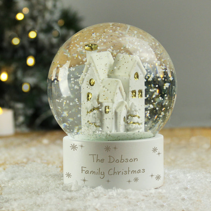 Personalised Message Village Glitter Snow Globe - part of the Gifts Finder Personalised Snow Globes collection