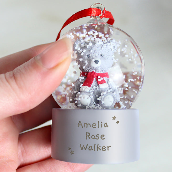 Personalised Message Teddy Bear Glitter Snow Globe Tree Decoration - part of the Gifts Finder Personalised Snow Globes collection