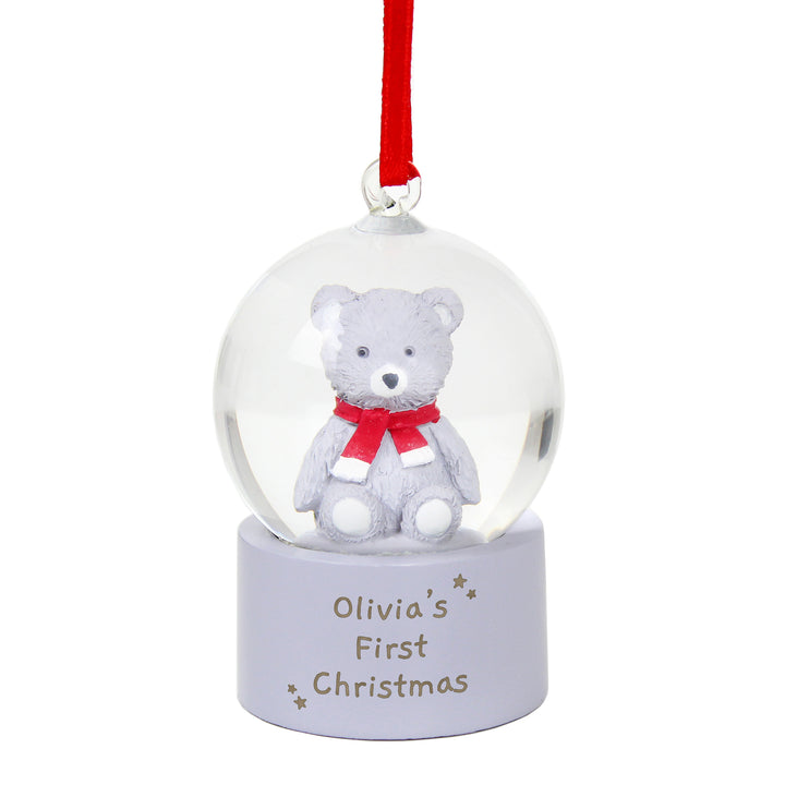 Personalised Message Teddy Bear Glitter Snow Globe Tree Decoration - part of the Gifts Finder Personalised Snow Globes collection