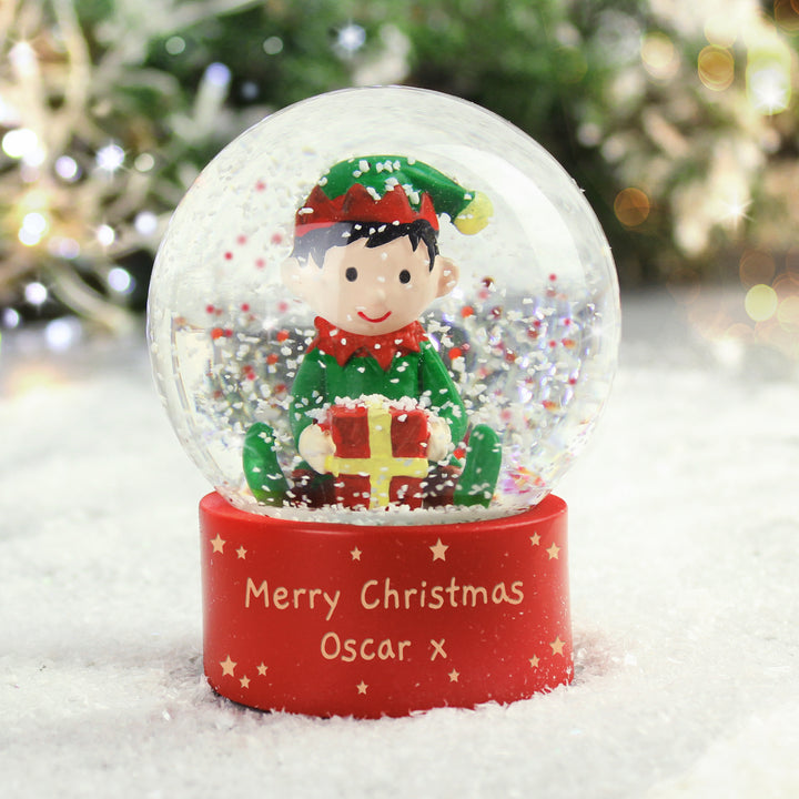 Buy Personalised Message Elf Glitter Snow Globe available now at www.giftsfinder.co.uk