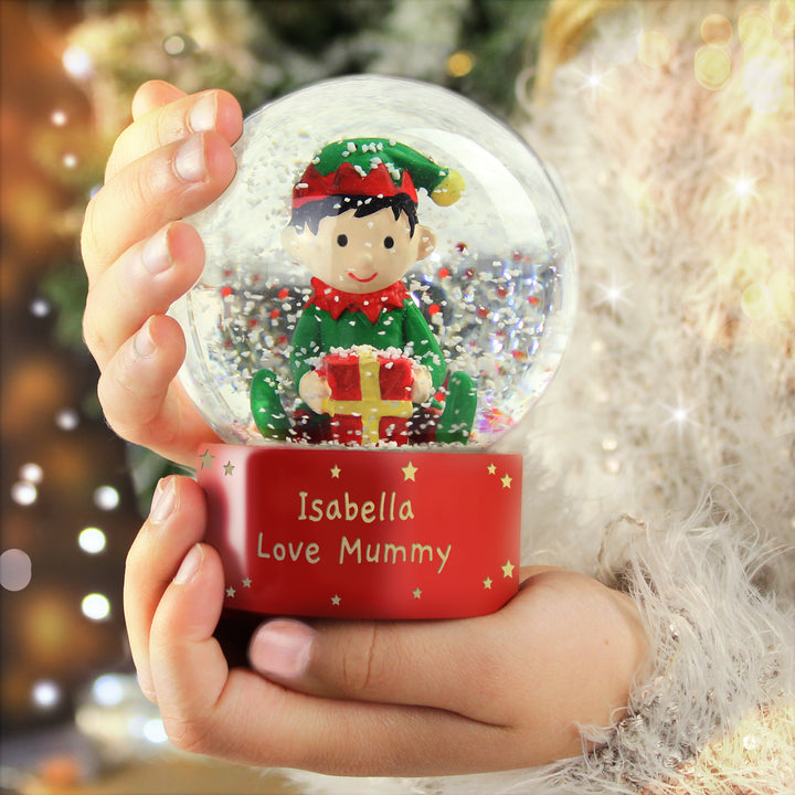 Buy Personalised Message Elf Glitter Snow Globe available now at www.giftsfinder.co.uk