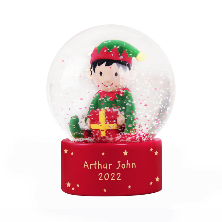 Buy Personalised Message Elf Glitter Snow Globe available now at www.giftsfinder.co.uk