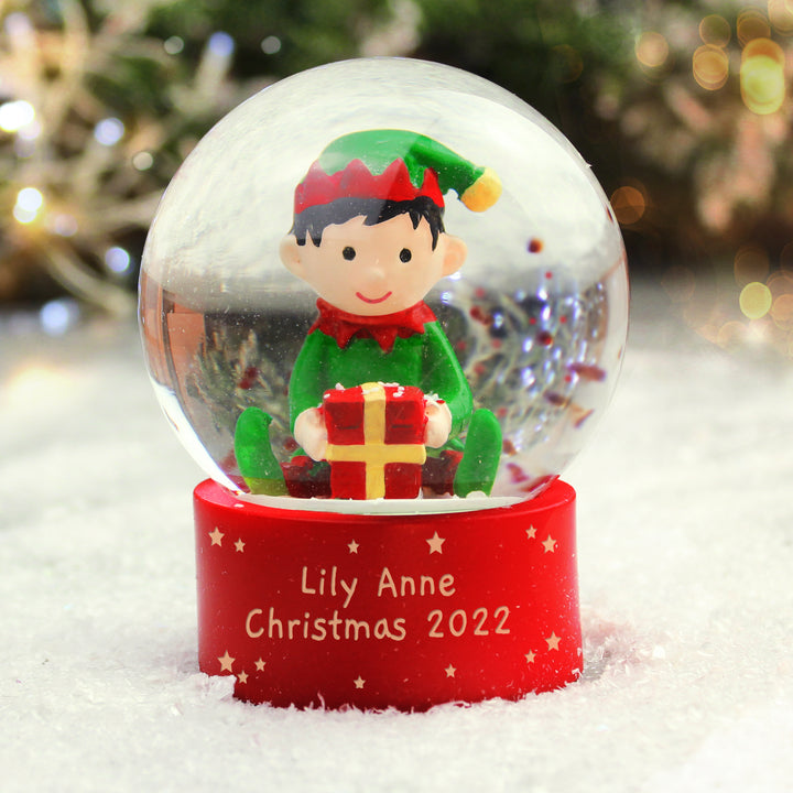 Buy Personalised Message Elf Glitter Snow Globe available now at www.giftsfinder.co.uk