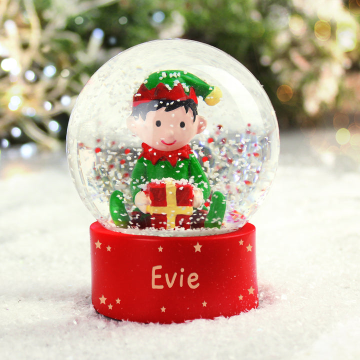 Buy Personalised Name Only Elf Glitter Snow Globe at www.giftsfinder.co.uk