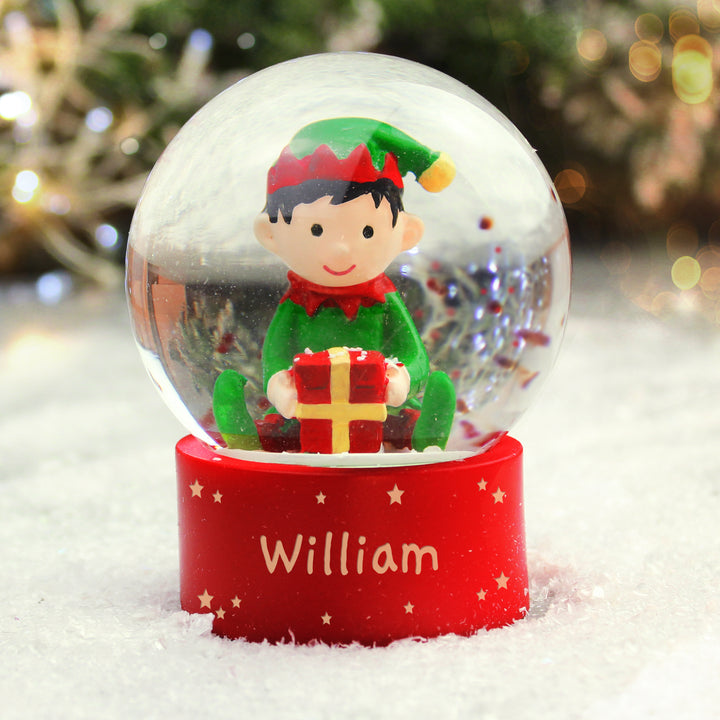 Buy Personalised Name Only Elf Glitter Snow Globe at www.giftsfinder.co.uk