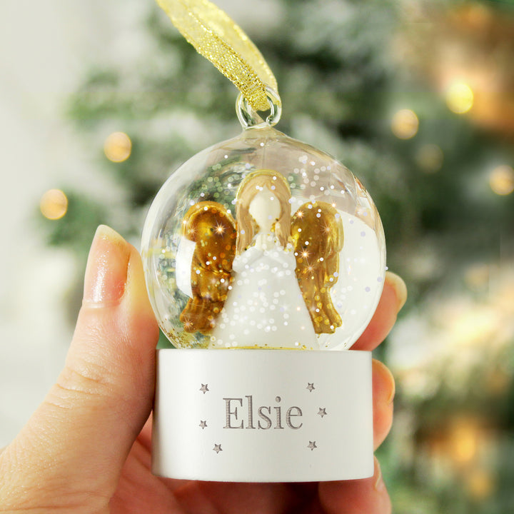 Buy Personalised Name Only Angel Glitter Snow Globe Tree Decoration at www.giftsfinder.co.uk