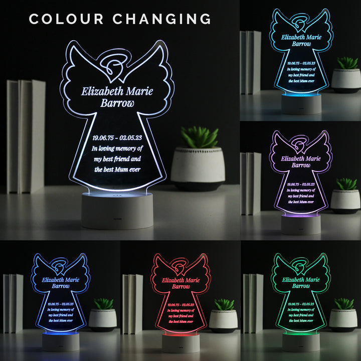 Buy Personalised Free Text Angel Memorial Colour Changing LED Light available now at www.giftsfinder.co.uk