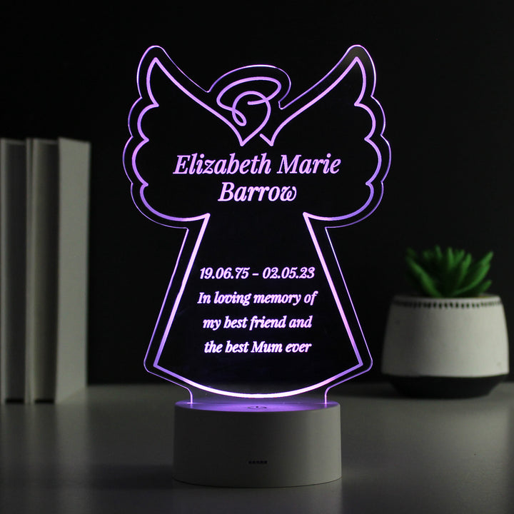 Buy Personalised Free Text Angel Memorial Colour Changing LED Light available now at www.giftsfinder.co.uk