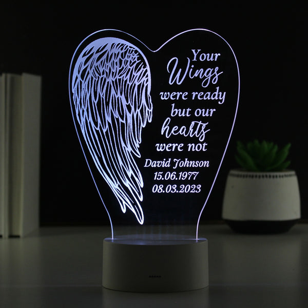 Buy Personalised Angel Wings Memorial Colour Changing LED Light available now at www.giftsfinder.co.uk