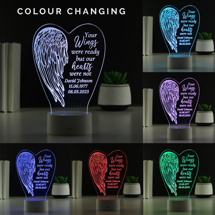 Buy Personalised Angel Wings Memorial Colour Changing LED Light available now at www.giftsfinder.co.uk