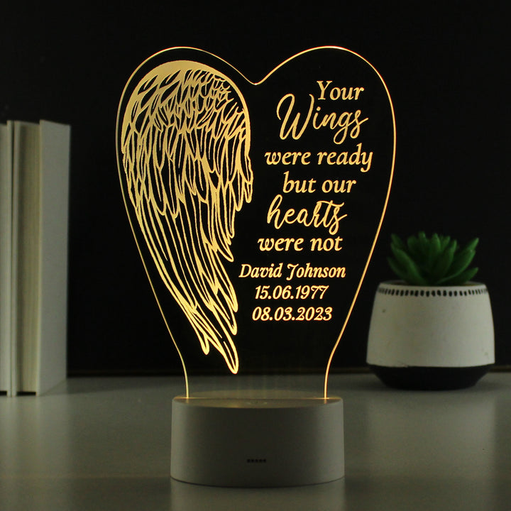 Buy Personalised Angel Wings Memorial Colour Changing LED Light available now at www.giftsfinder.co.uk