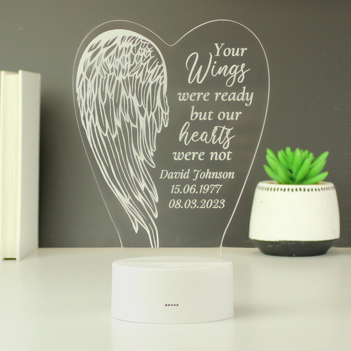 Buy Personalised Angel Wings Memorial Colour Changing LED Light available now at www.giftsfinder.co.uk