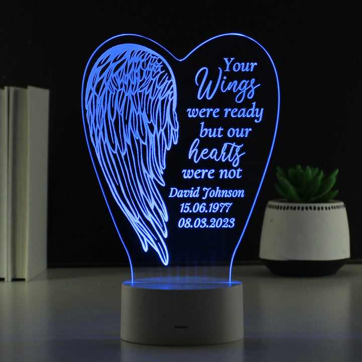 Buy Personalised Angel Wings Memorial Colour Changing LED Light available now at www.giftsfinder.co.uk