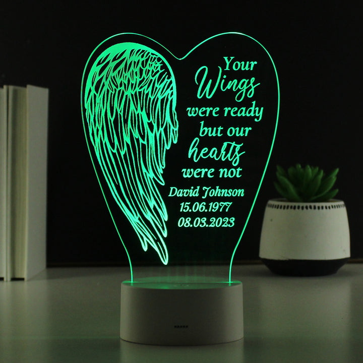 Buy Personalised Angel Wings Memorial Colour Changing LED Light available now at www.giftsfinder.co.uk