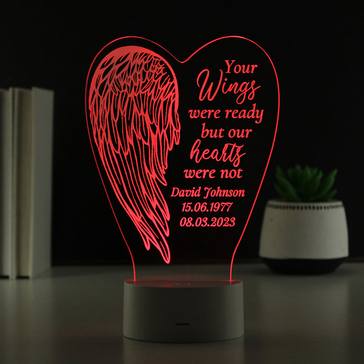 Buy Personalised Angel Wings Memorial Colour Changing LED Light available now at www.giftsfinder.co.uk