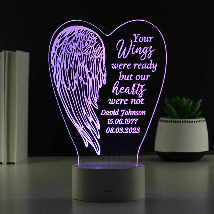 Buy Personalised Angel Wings Memorial Colour Changing LED Light available now at www.giftsfinder.co.uk