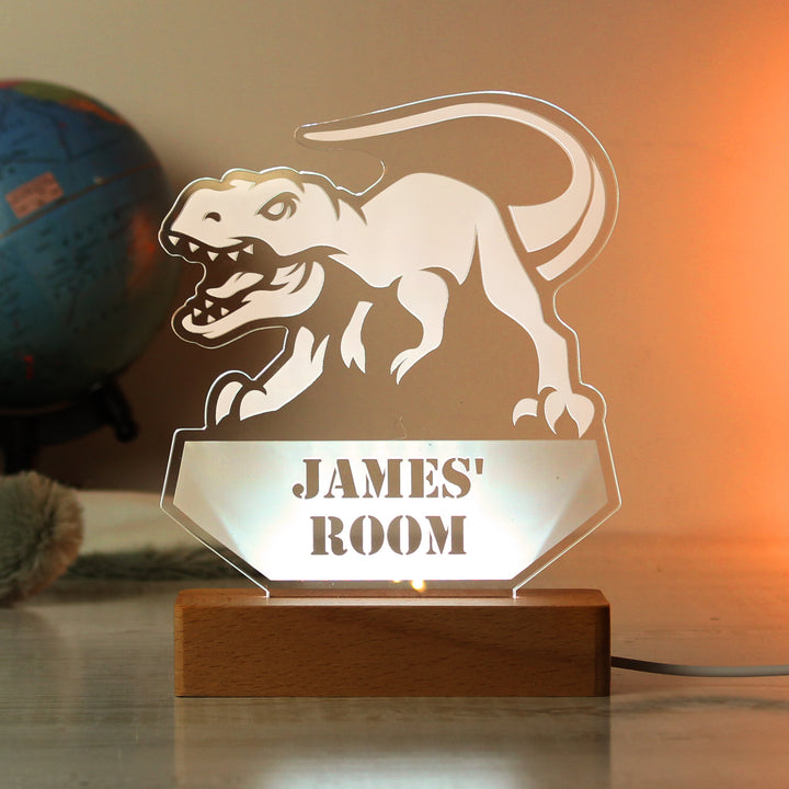 Buy Personalised Dinosaur Wooden Based LED Light available now at www.giftsfinder.co.uk