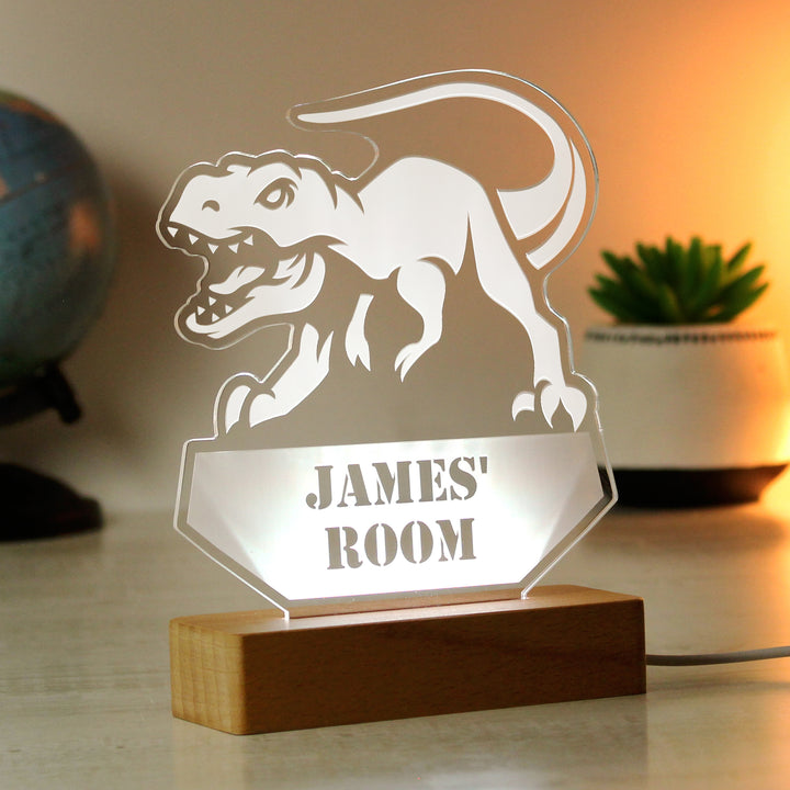 Buy Personalised Dinosaur Wooden Based LED Light available now at www.giftsfinder.co.uk