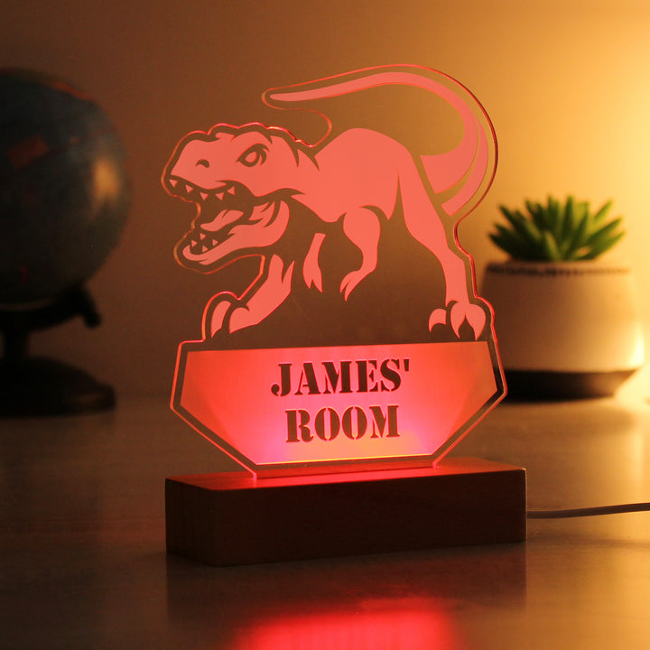 Buy Personalised Dinosaur Wooden Based LED Light available now at www.giftsfinder.co.uk