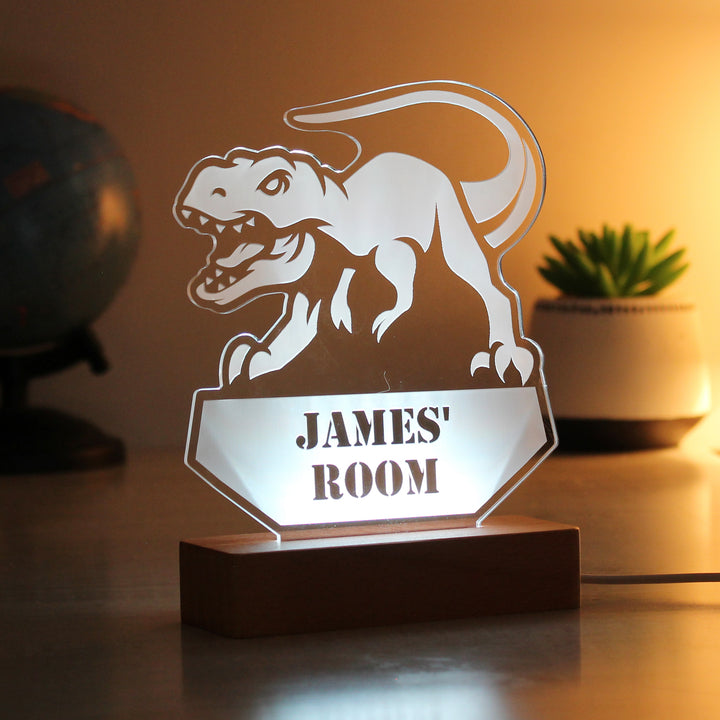 Buy Personalised Dinosaur Wooden Based LED Light available now at www.giftsfinder.co.uk