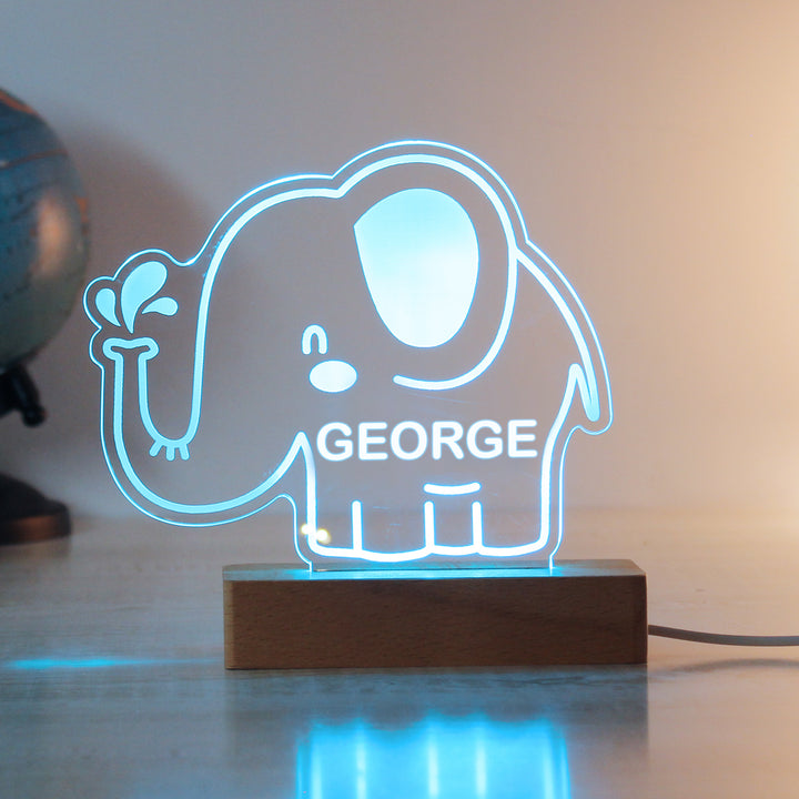 Buy Personalised Elephant Wooden Based LED Light available now at www.giftsfinder.co.uk