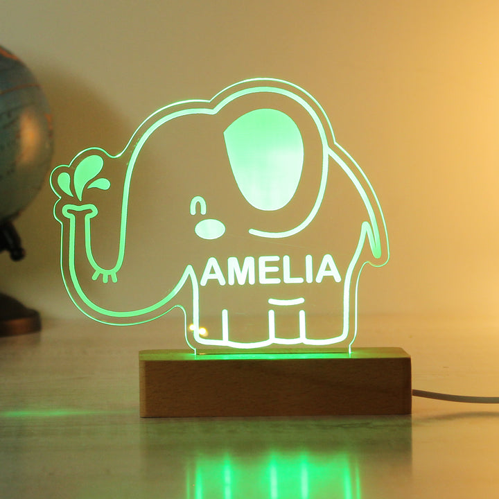 Buy Personalised Elephant Wooden Based LED Light available now at www.giftsfinder.co.uk