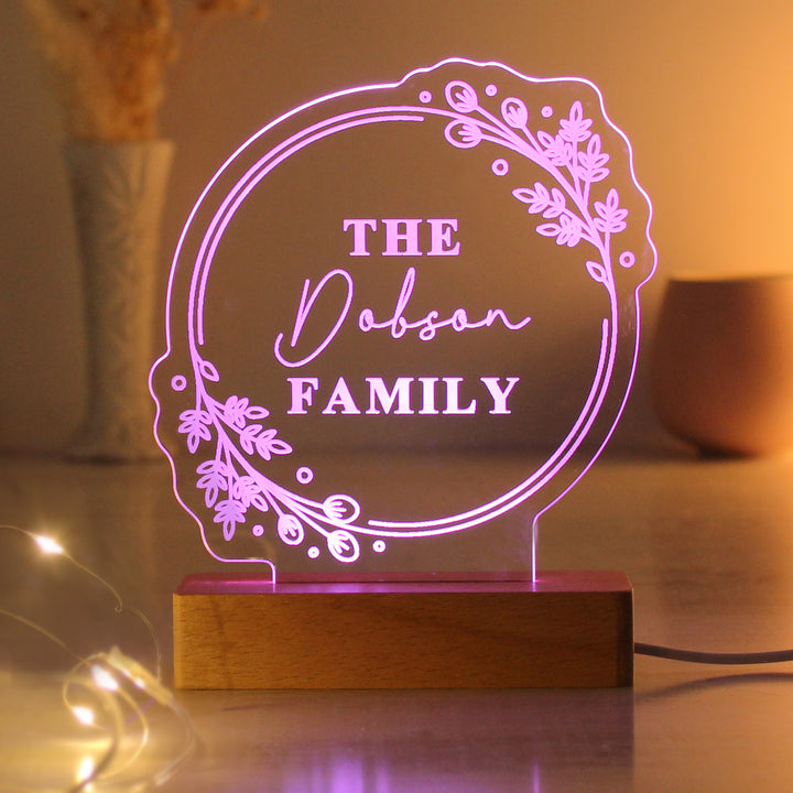 Buy Personalised Floral Wooden Based LED Light available now at www.giftsfinder.co.uk