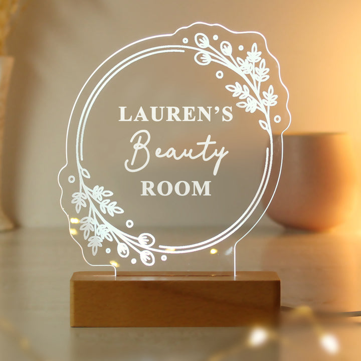 Buy Personalised Floral Wooden Based LED Light available now at www.giftsfinder.co.uk