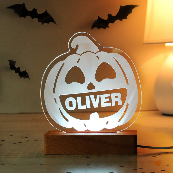 Personalised Pumpkin Wooden LED Light - part of the Gifts Finder Personalised LED Lights & Candles collection