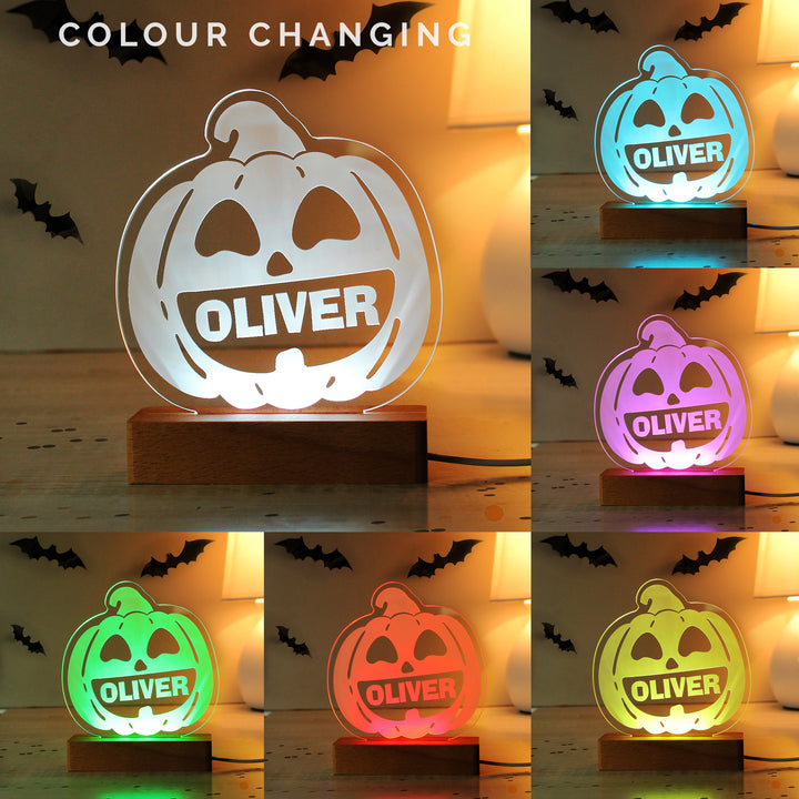 Personalised Pumpkin Wooden LED Light - part of the Gifts Finder Personalised LED Lights & Candles collection