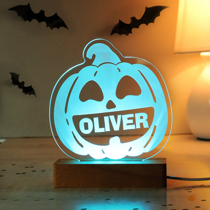 Personalised Pumpkin Wooden LED Light - part of the Gifts Finder Personalised LED Lights & Candles collection