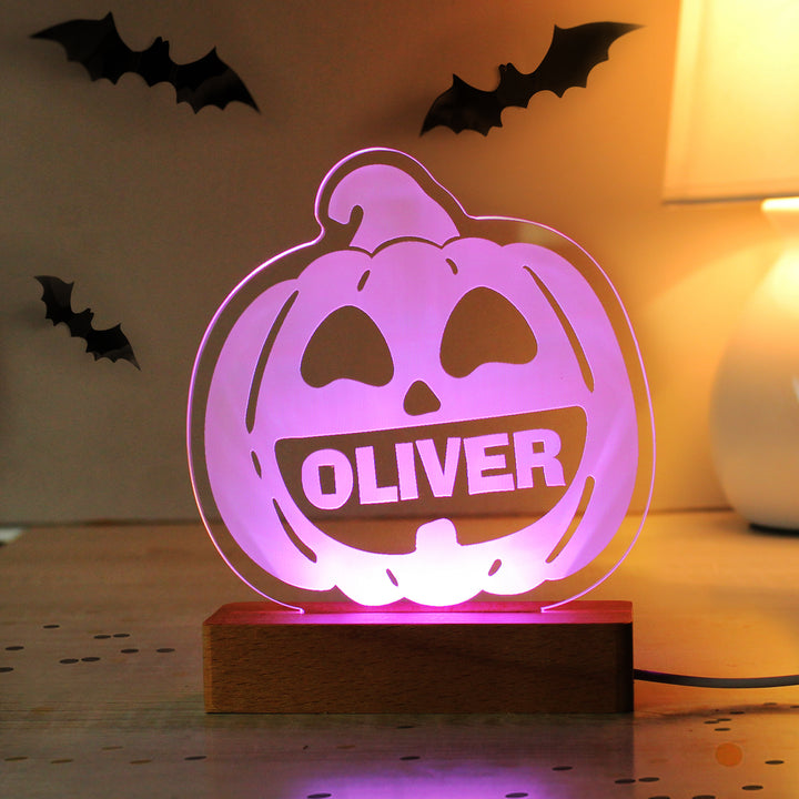 Personalised Pumpkin Wooden LED Light - part of the Gifts Finder Personalised LED Lights & Candles collection