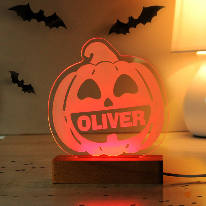 Personalised Pumpkin Wooden LED Light - part of the Gifts Finder Personalised LED Lights & Candles collection