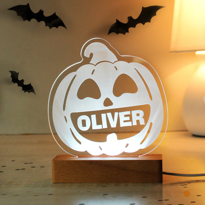 Personalised Pumpkin Wooden LED Light - part of the Gifts Finder Personalised LED Lights & Candles collection