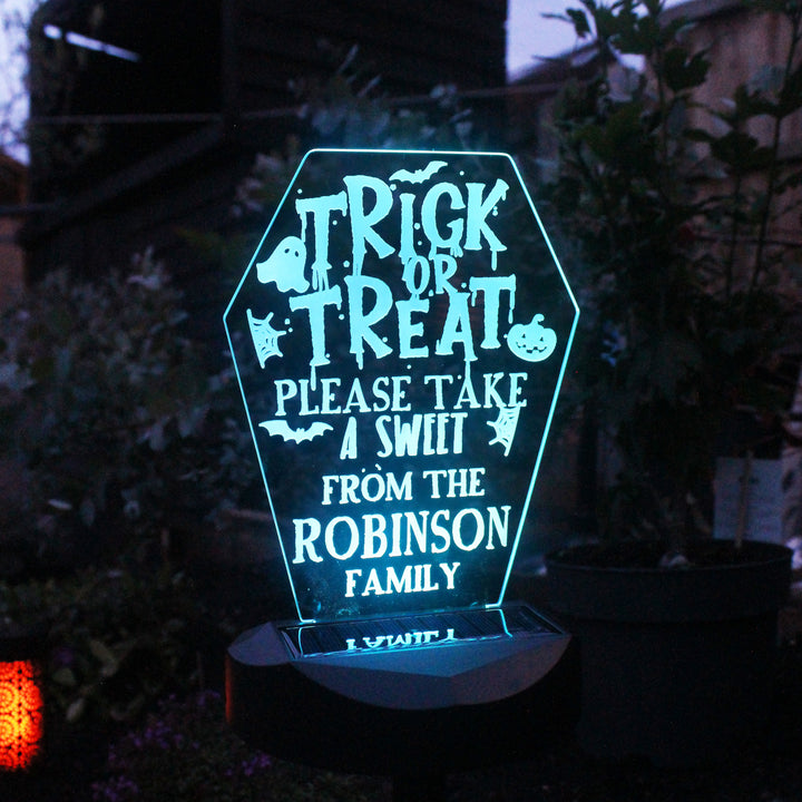 Personalised Trick or Treat Halloween Solar Light in gift category Personalised LED Lights & Candles