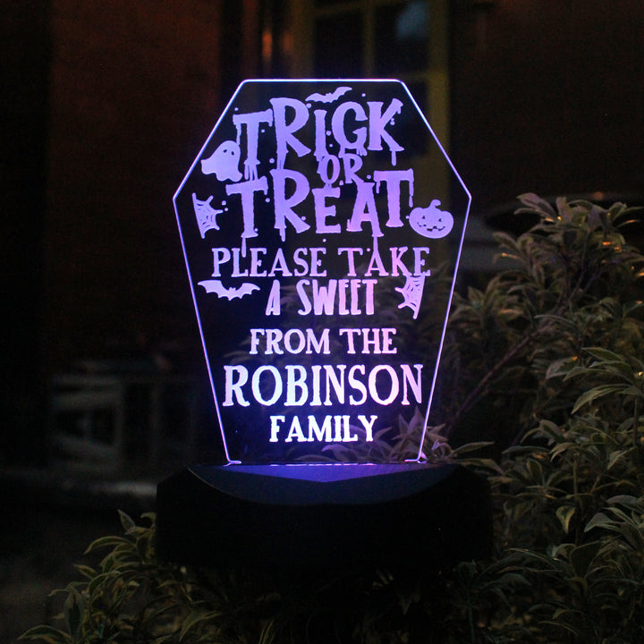 Personalised Trick or Treat Halloween Solar Light in gift category Personalised LED Lights & Candles