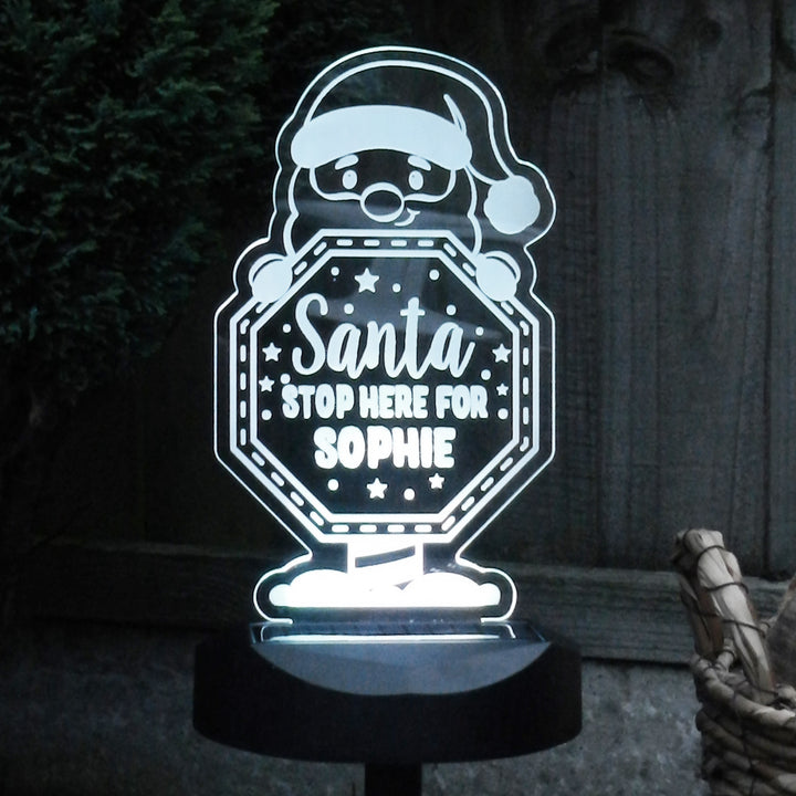 Personalised Santa Stop Here Sign Outdoor Solar Light in gift category Personalised LED Lights & Candles