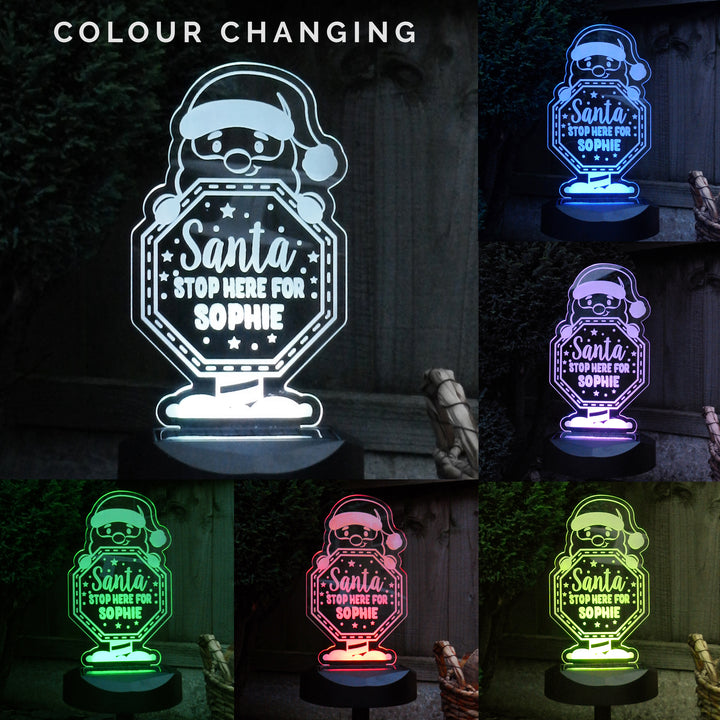 Personalised Santa Stop Here Sign Outdoor Solar Light in gift category Personalised LED Lights & Candles