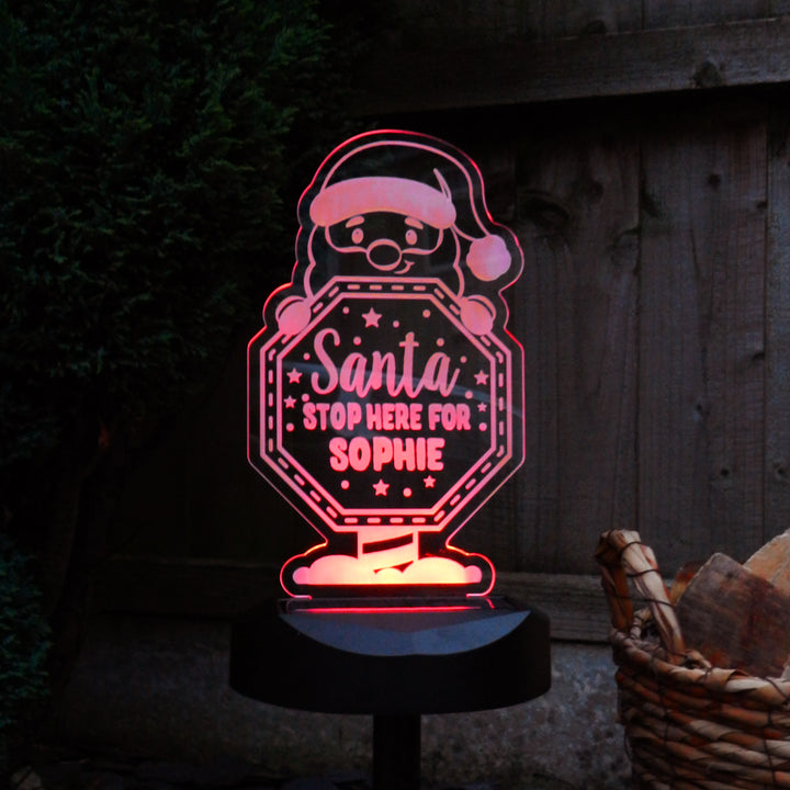 Personalised Santa Stop Here Sign Outdoor Solar Light in gift category Personalised LED Lights & Candles