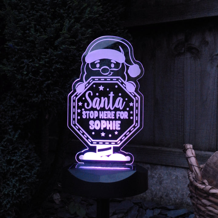 Personalised Santa Stop Here Sign Outdoor Solar Light in gift category Personalised LED Lights & Candles