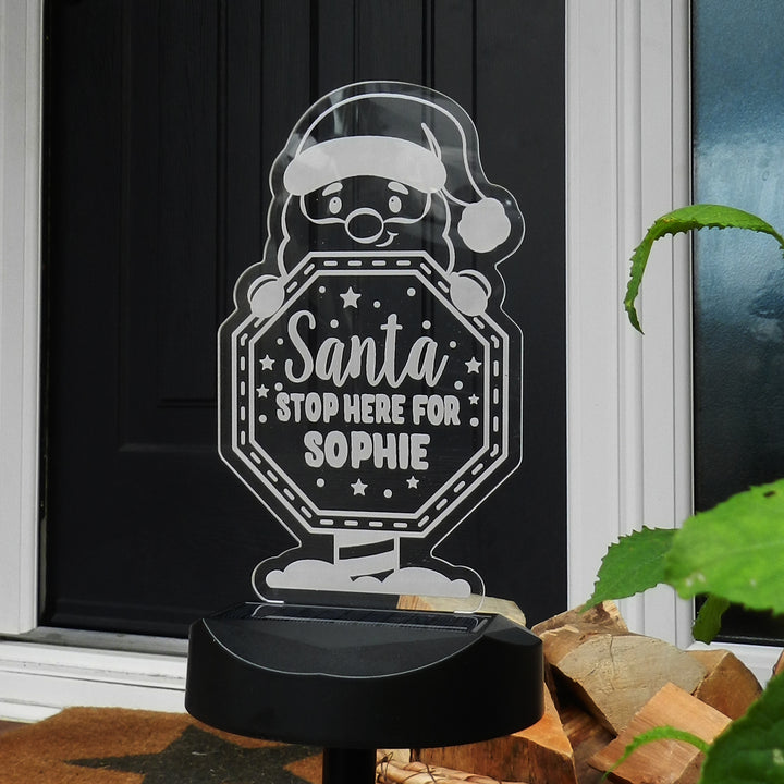 Personalised Santa Stop Here Sign Outdoor Solar Light in gift category Personalised LED Lights & Candles