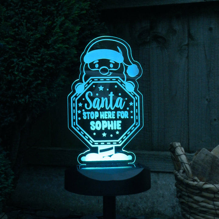 Personalised Santa Stop Here Sign Outdoor Solar Light in gift category Personalised LED Lights & Candles