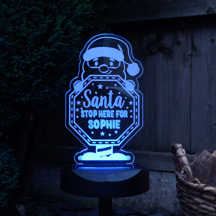 Personalised Santa Stop Here Sign Outdoor Solar Light in gift category Personalised LED Lights & Candles