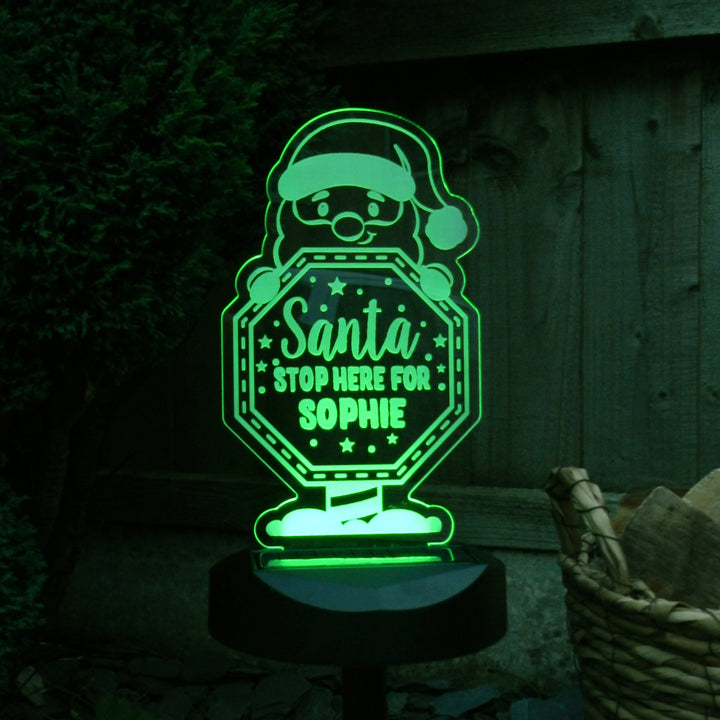 Personalised Santa Stop Here Sign Outdoor Solar Light in gift category Personalised LED Lights & Candles