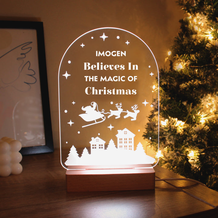 Personalised Christmas Wooden Based LED Light - part of the Gifts Finder Personalised LED Lights & Candles collection