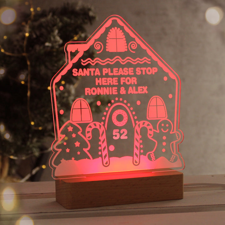 Buy Personalised Gingerbread House Christmas Wooden Based LED Light available now at www.giftsfinder.co.uk