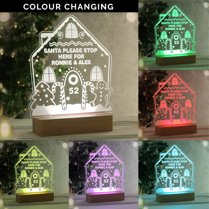 Buy Personalised Gingerbread House Christmas Wooden Based LED Light available now at www.giftsfinder.co.uk