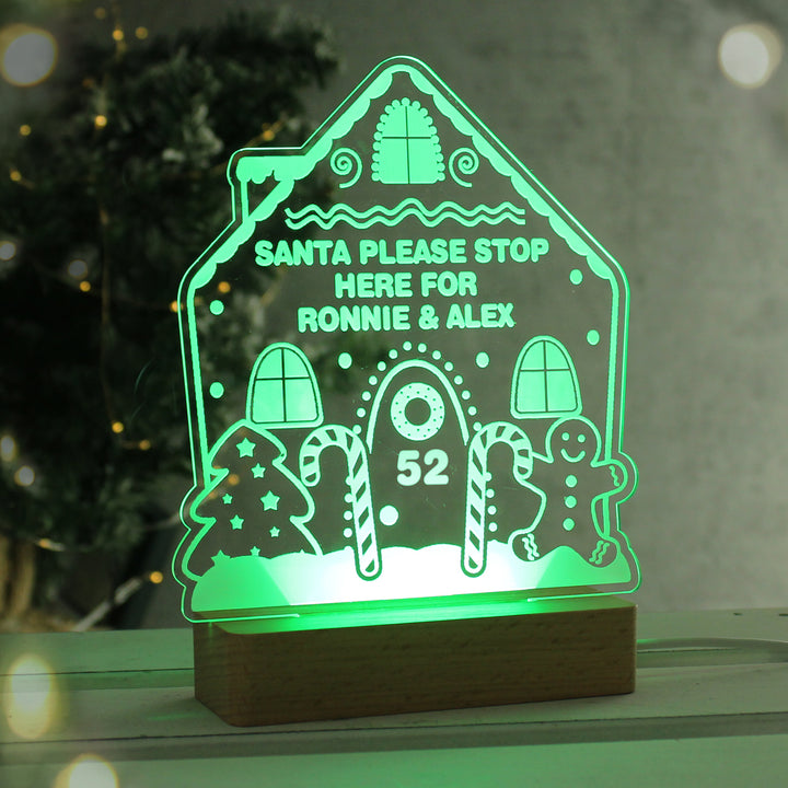 Buy Personalised Gingerbread House Christmas Wooden Based LED Light available now at www.giftsfinder.co.uk